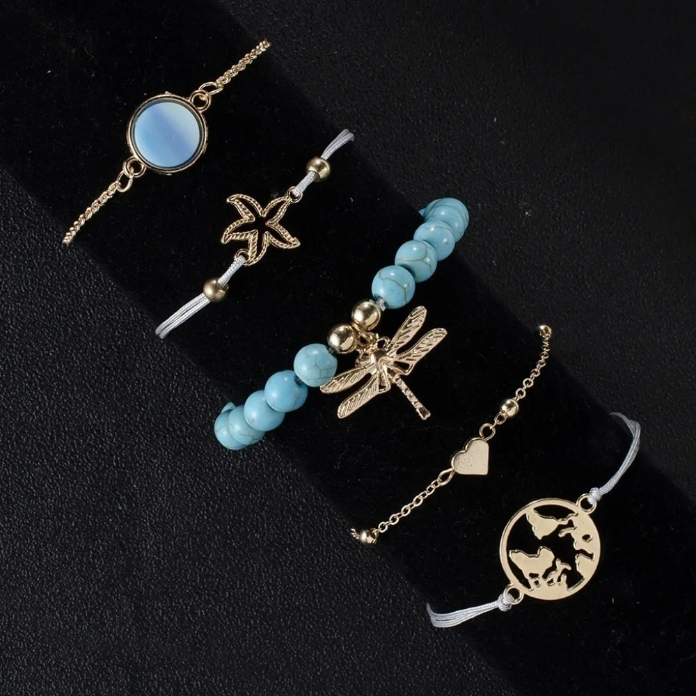 *DARCIE* 5-Pc Blue Dragonfly Fashion Bracelet Set
